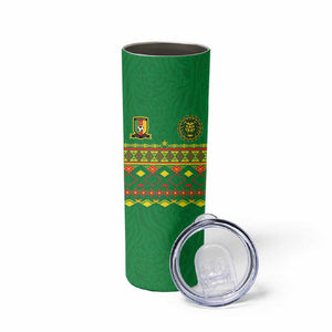 Custom Cameroon Football Skinny Tumbler Tribal Motifs Green Color - African Pride