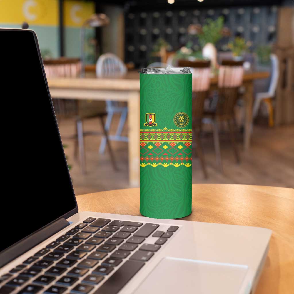 Custom Cameroon Football Skinny Tumbler Tribal Motifs Green Color - African Pride