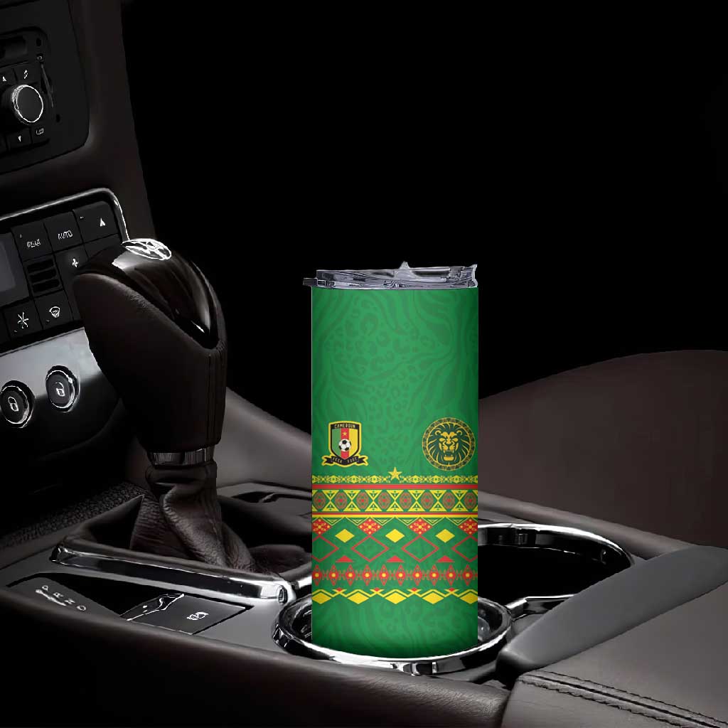 Custom Cameroon Football Skinny Tumbler Tribal Motifs Green Color - African Pride