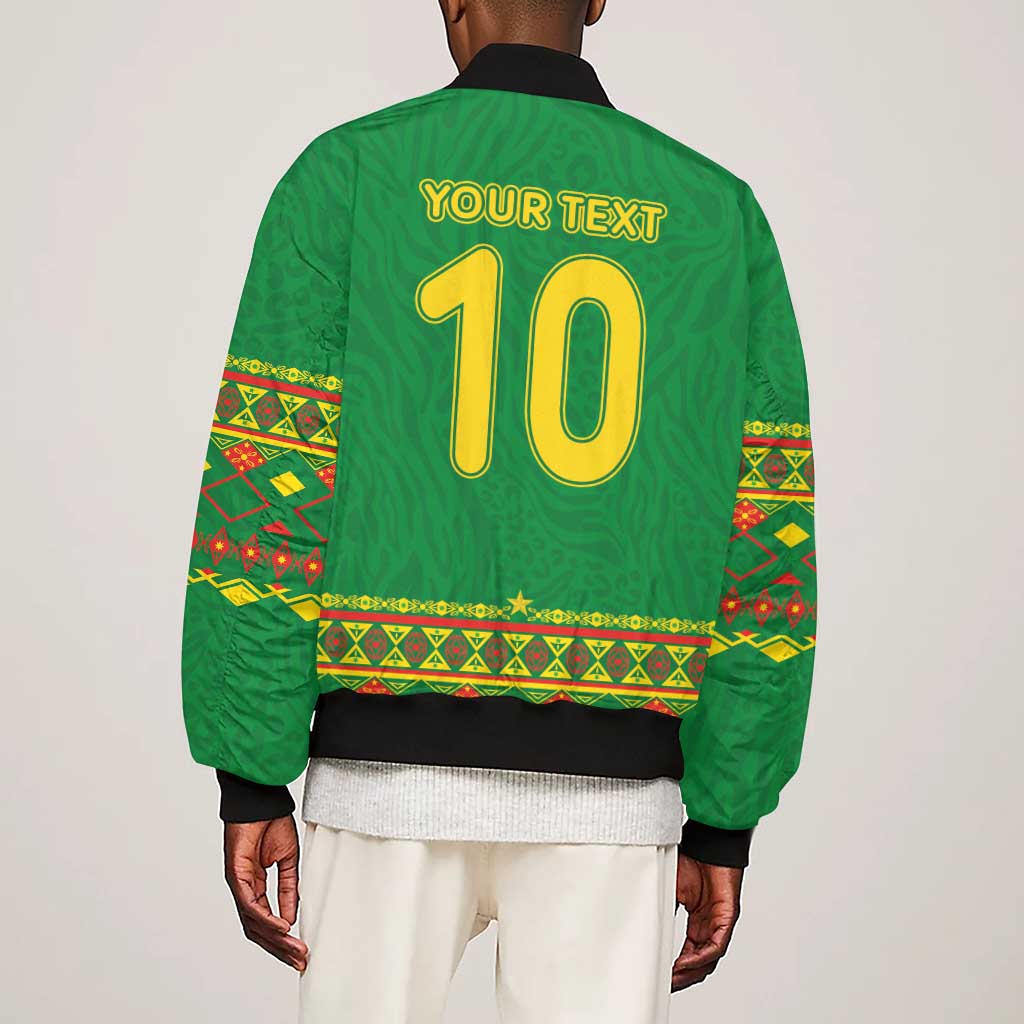 Custom Cameroon Football Sleeve Zip Bomber Jacket Tribal Motifs Green Color - African Pride