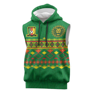 Custom Cameroon Football Sleeveless Hoodie Tribal Motifs Green Color - African Pride