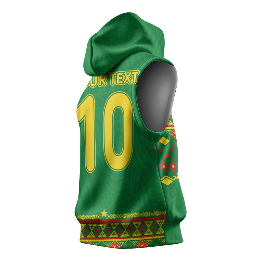 Custom Cameroon Football Sleeveless Hoodie Tribal Motifs Green Color - African Pride