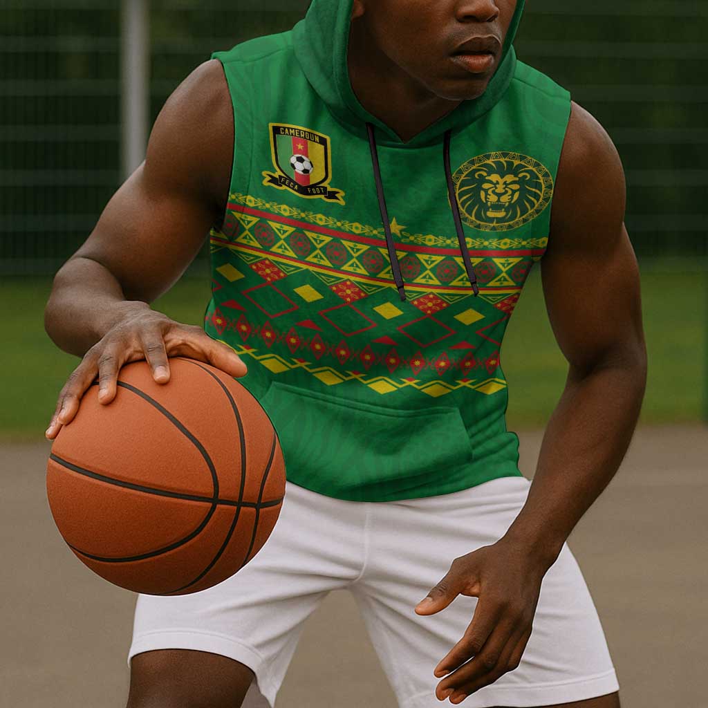 Custom Cameroon Football Sleeveless Hoodie Tribal Motifs Green Color - African Pride