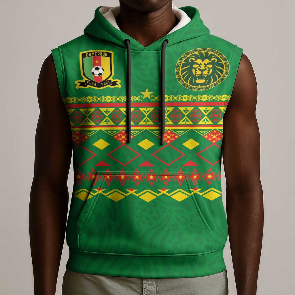 Custom Cameroon Football Sleeveless Hoodie Tribal Motifs Green Color - African Pride
