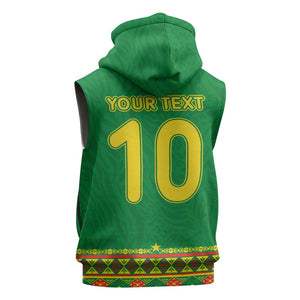 Custom Cameroon Football Sleeveless Zip Hoodie Tribal Motifs Green Color - African Pride