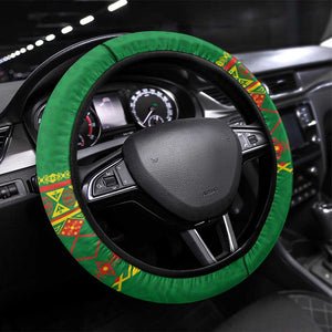 Cameroon Football Steering Wheel Cover Tribal Motifs Green Color - African Pride