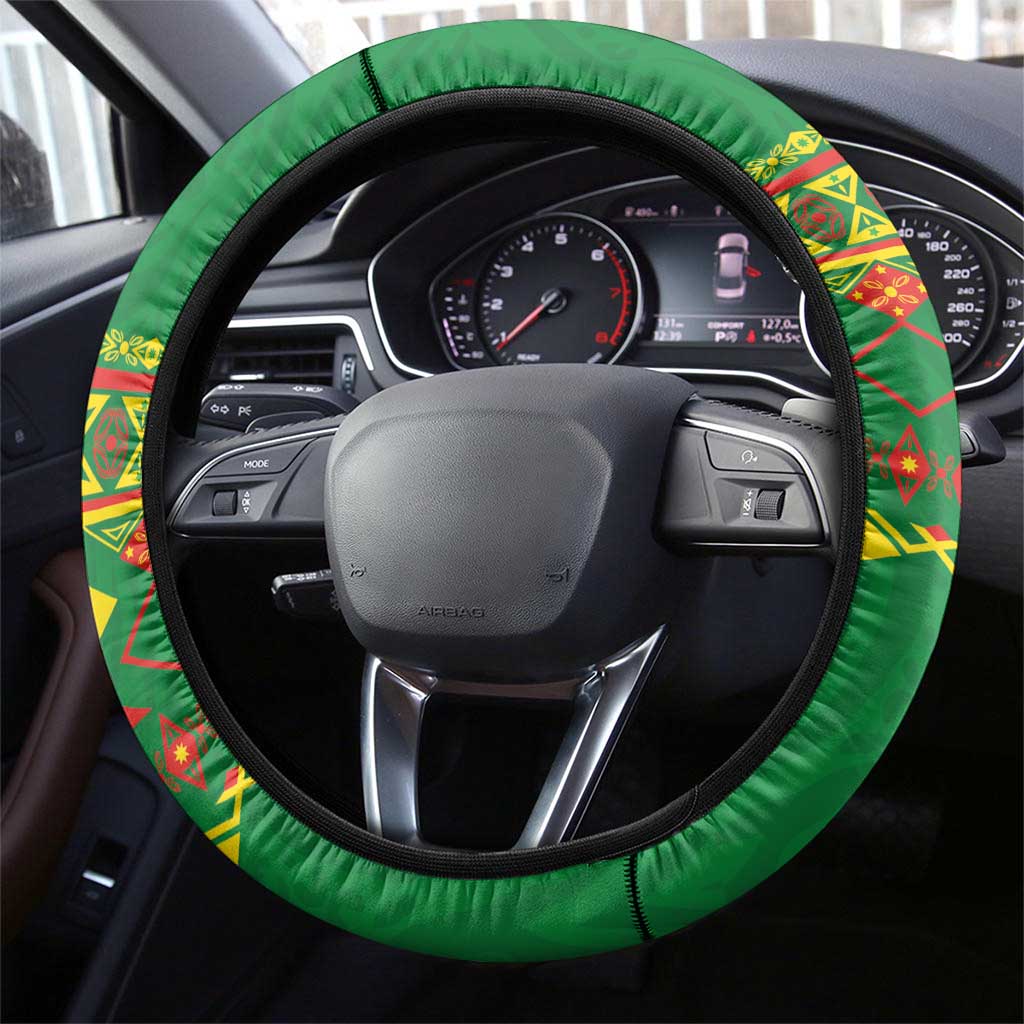 Cameroon Football Steering Wheel Cover Tribal Motifs Green Color - African Pride