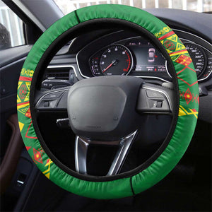 Cameroon Football Steering Wheel Cover Tribal Motifs Green Color - African Pride