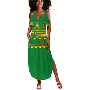 Custom Cameroon Football Summer Maxi Dress Tribal Motifs Green Color - African Pride