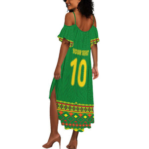 Custom Cameroon Football Summer Maxi Dress Tribal Motifs Green Color - African Pride