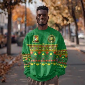 Custom Cameroon Football Sweatshirt Tribal Motifs Green Color - African Pride