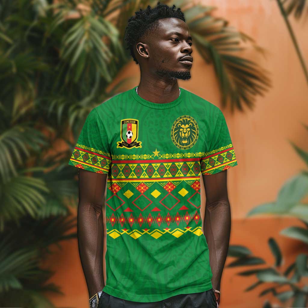 Custom Cameroon Football T shirt Tribal Motifs Green Color - African Pride