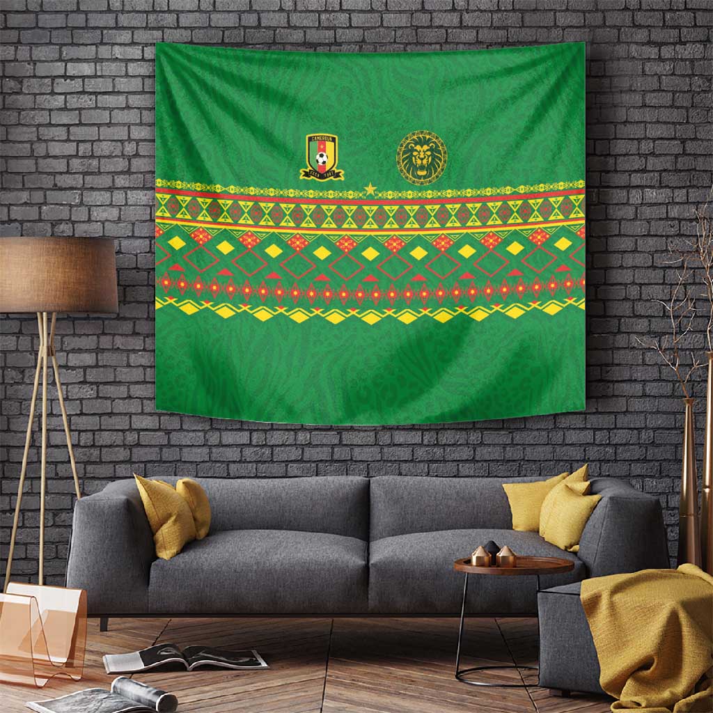 Cameroon Football Tapestry Tribal Motifs Green Color - African Pride
