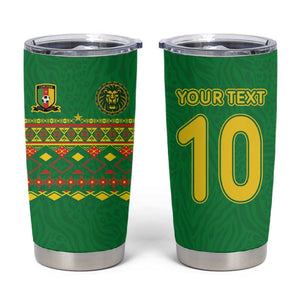 Custom Cameroon Football Tumbler Cup Tribal Motifs Green Color - African Pride