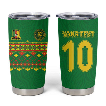 Custom Cameroon Football Tumbler Cup Tribal Motifs Green Color - African Pride