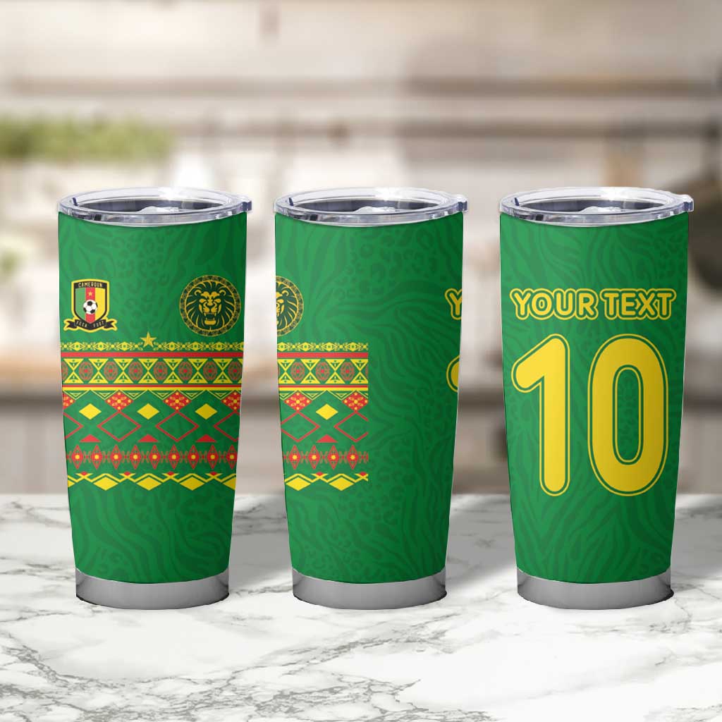 Custom Cameroon Football Tumbler Cup Tribal Motifs Green Color - African Pride