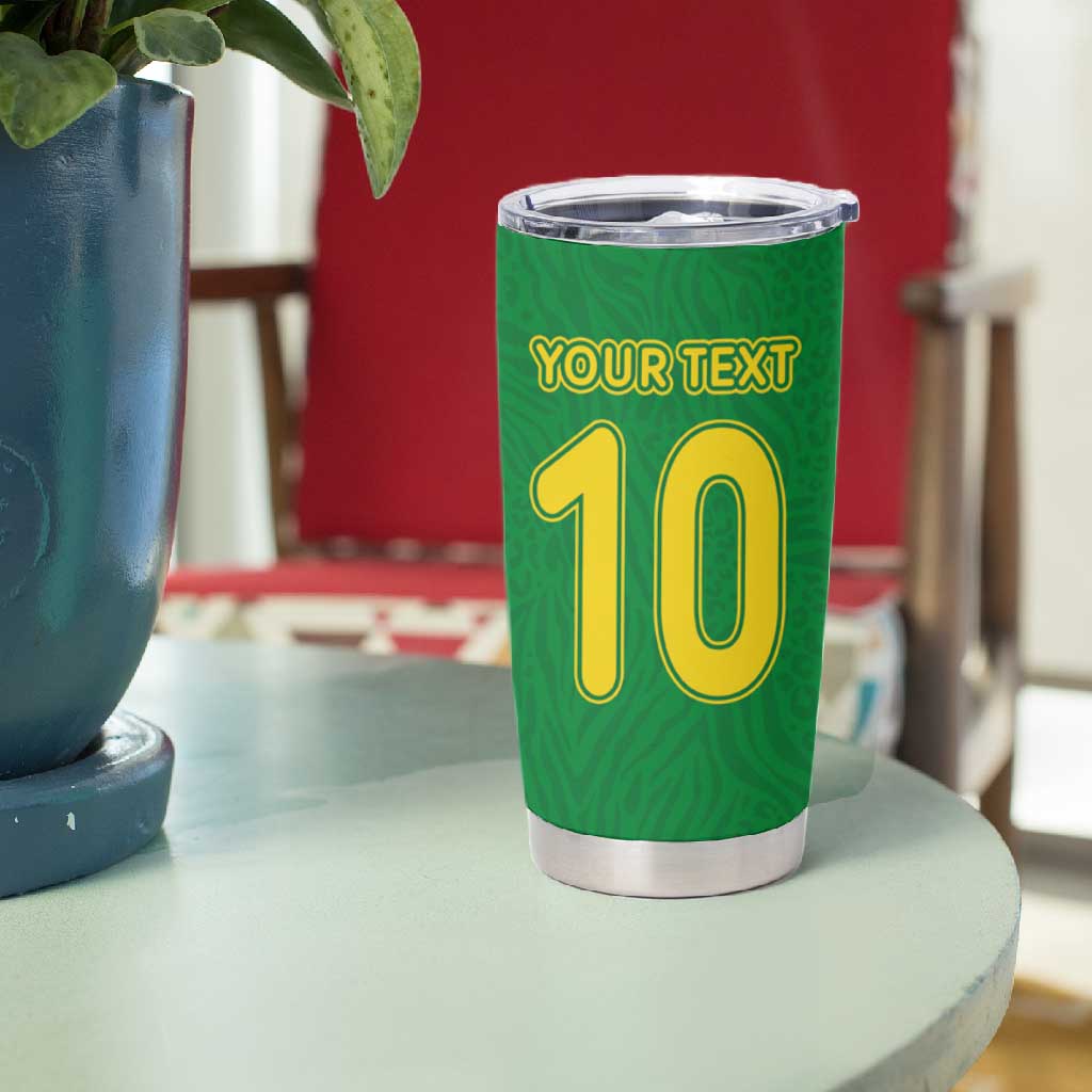 Custom Cameroon Football Tumbler Cup Tribal Motifs Green Color - African Pride