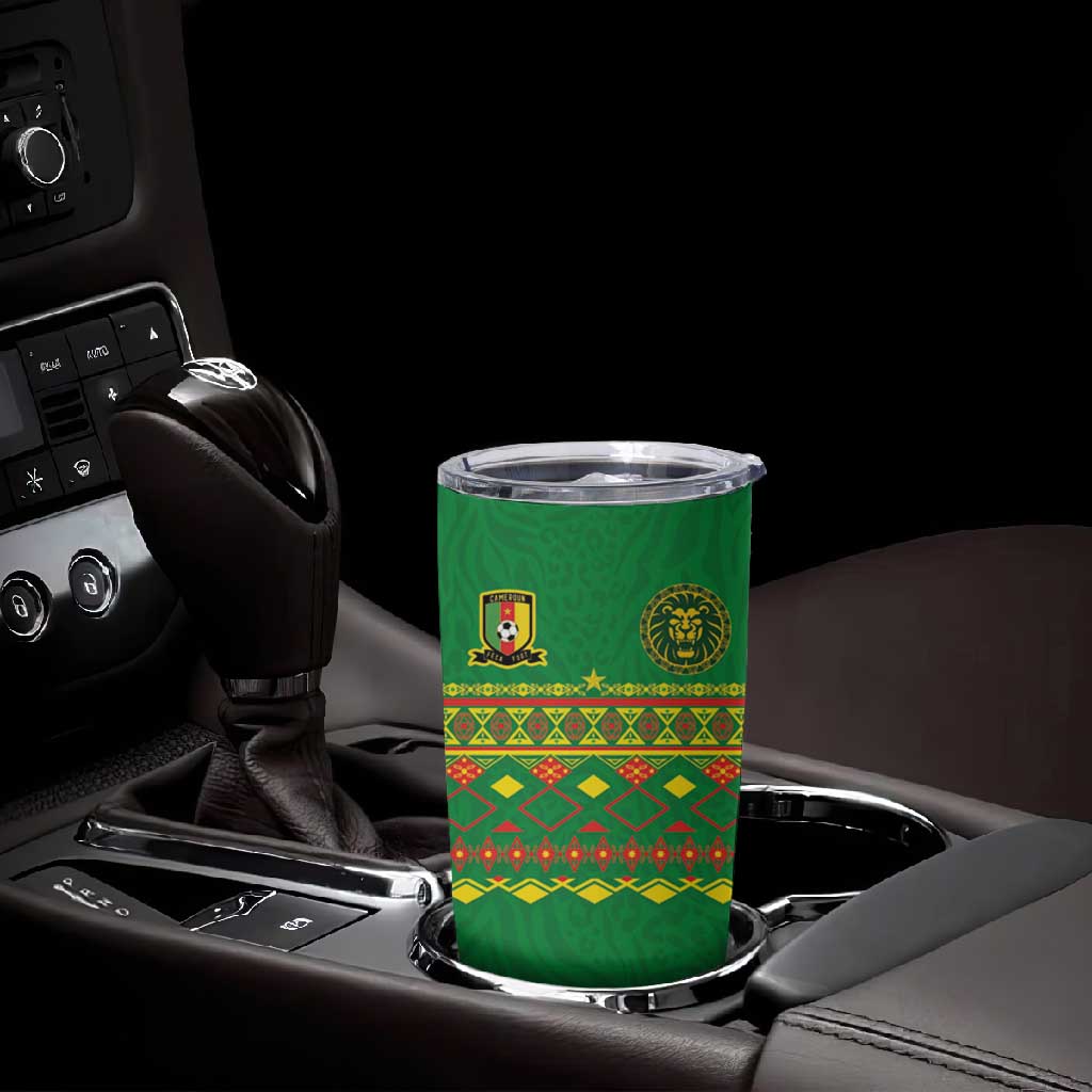 Custom Cameroon Football Tumbler Cup Tribal Motifs Green Color - African Pride