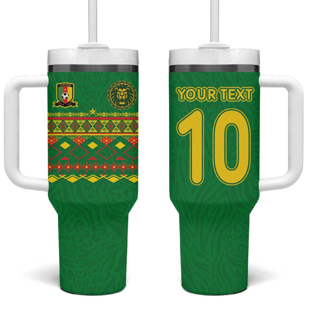 Custom Cameroon Football Tumbler With Handle Tribal Motifs Green Color - African Pride