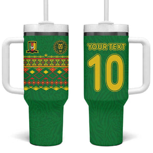 Custom Cameroon Football Tumbler With Handle Tribal Motifs Green Color - African Pride