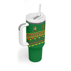 Custom Cameroon Football Tumbler With Handle Tribal Motifs Green Color - African Pride