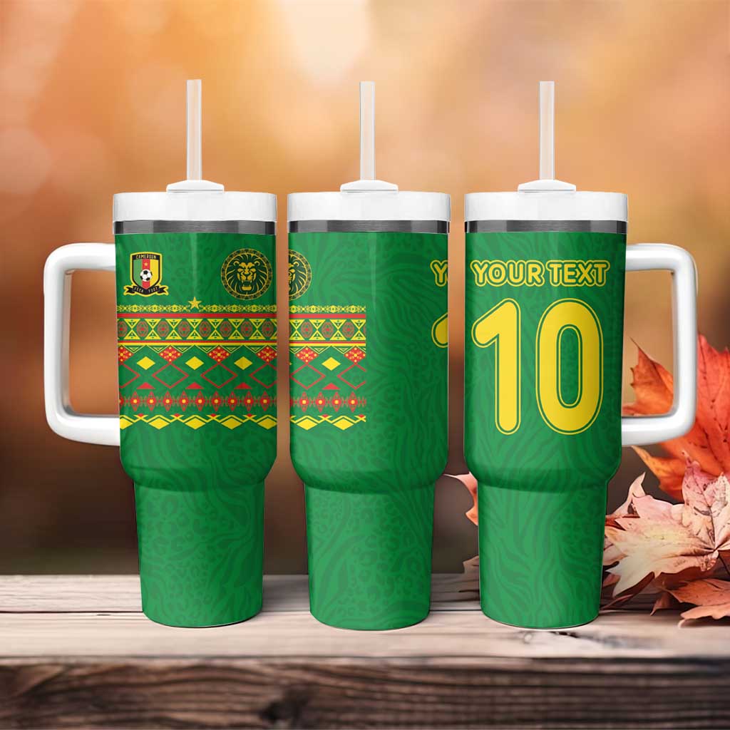 Custom Cameroon Football Tumbler With Handle Tribal Motifs Green Color - African Pride