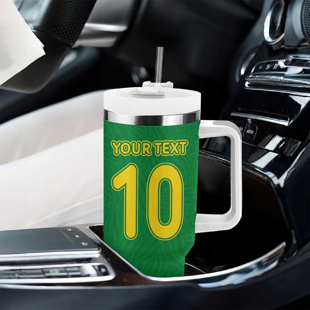 Custom Cameroon Football Tumbler With Handle Tribal Motifs Green Color - African Pride