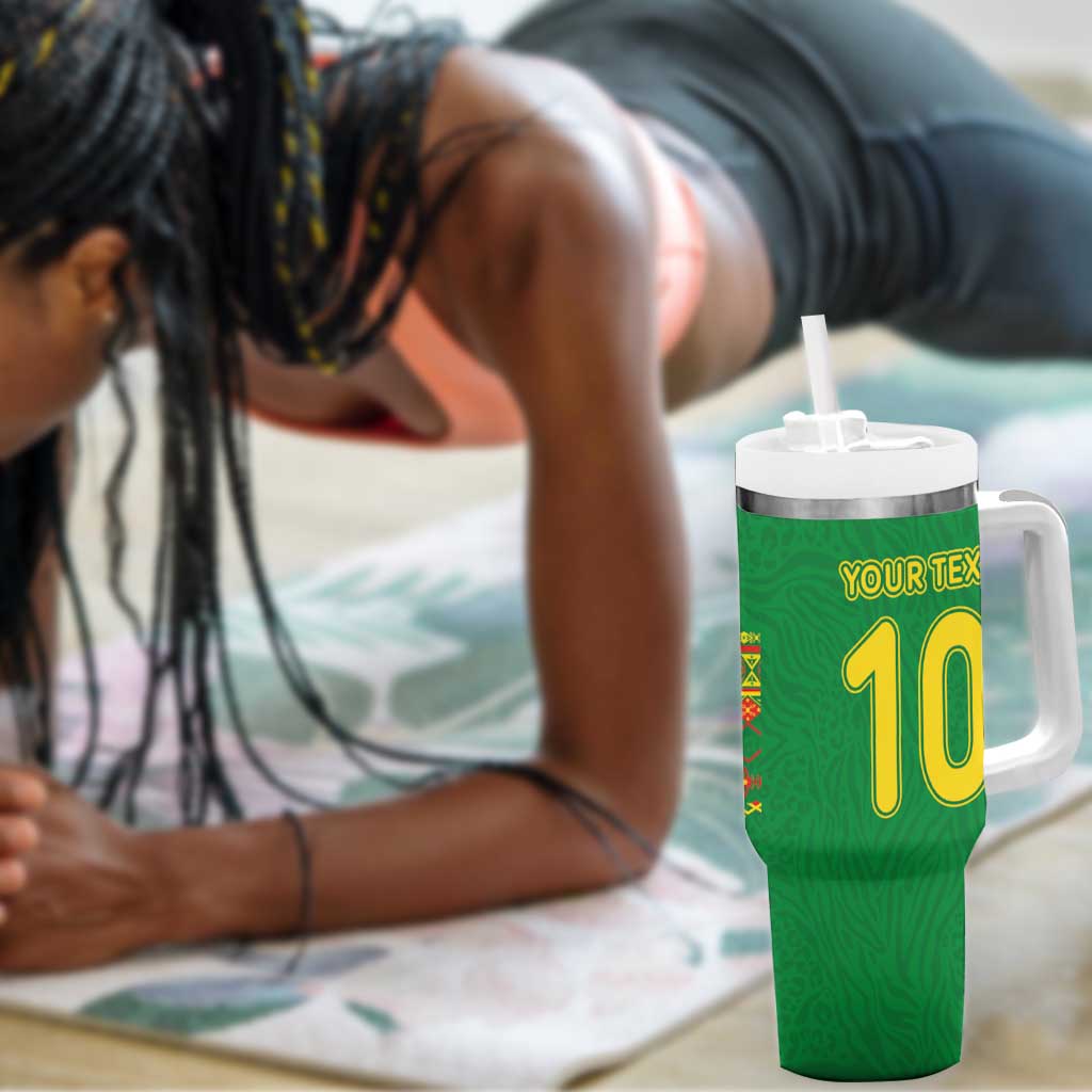 Custom Cameroon Football Tumbler With Handle Tribal Motifs Green Color - African Pride