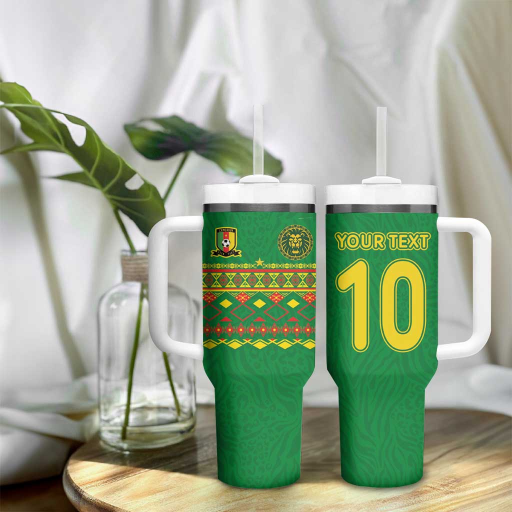 Custom Cameroon Football Tumbler With Handle Tribal Motifs Green Color - African Pride