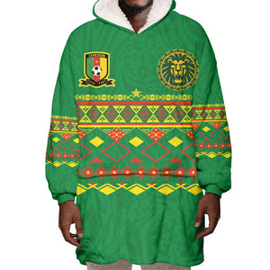 Custom Cameroon Football Wearable Blanket Hoodie Tribal Motifs Green Color - African Pride