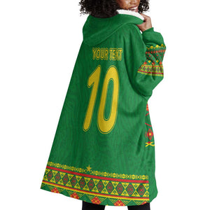 Custom Cameroon Football Wearable Blanket Hoodie Tribal Motifs Green Color - African Pride