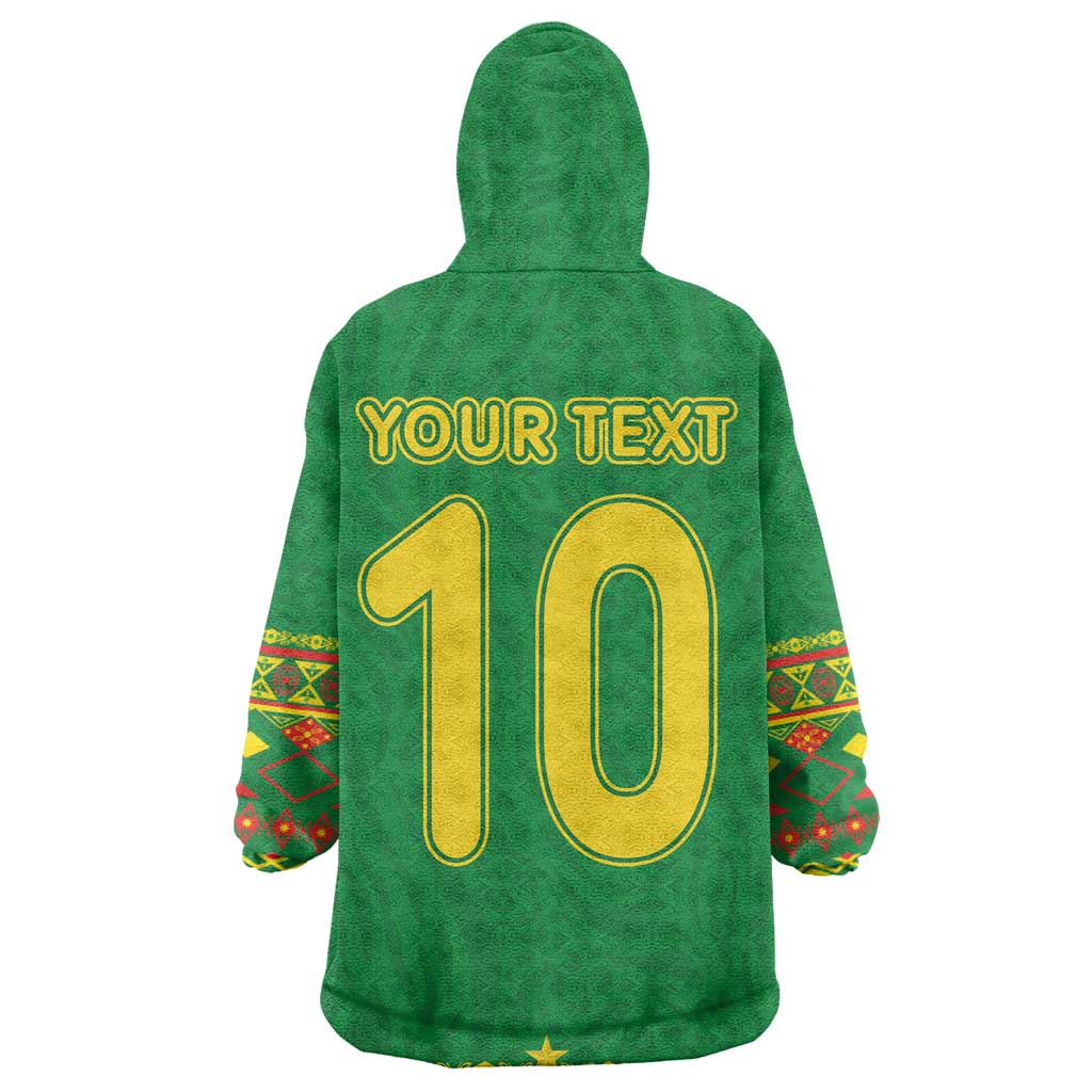 Custom Cameroon Football Wearable Blanket Hoodie Tribal Motifs Green Color - African Pride