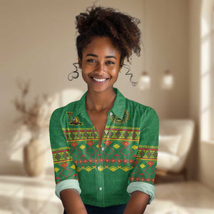 Custom Cameroon Football Women Casual Shirt Tribal Motifs Green Color - African Pride