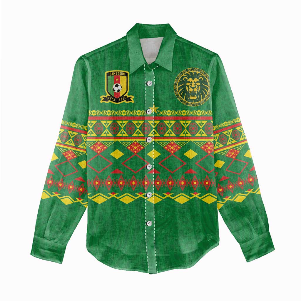 Custom Cameroon Football Women Casual Shirt Tribal Motifs Green Color - African Pride
