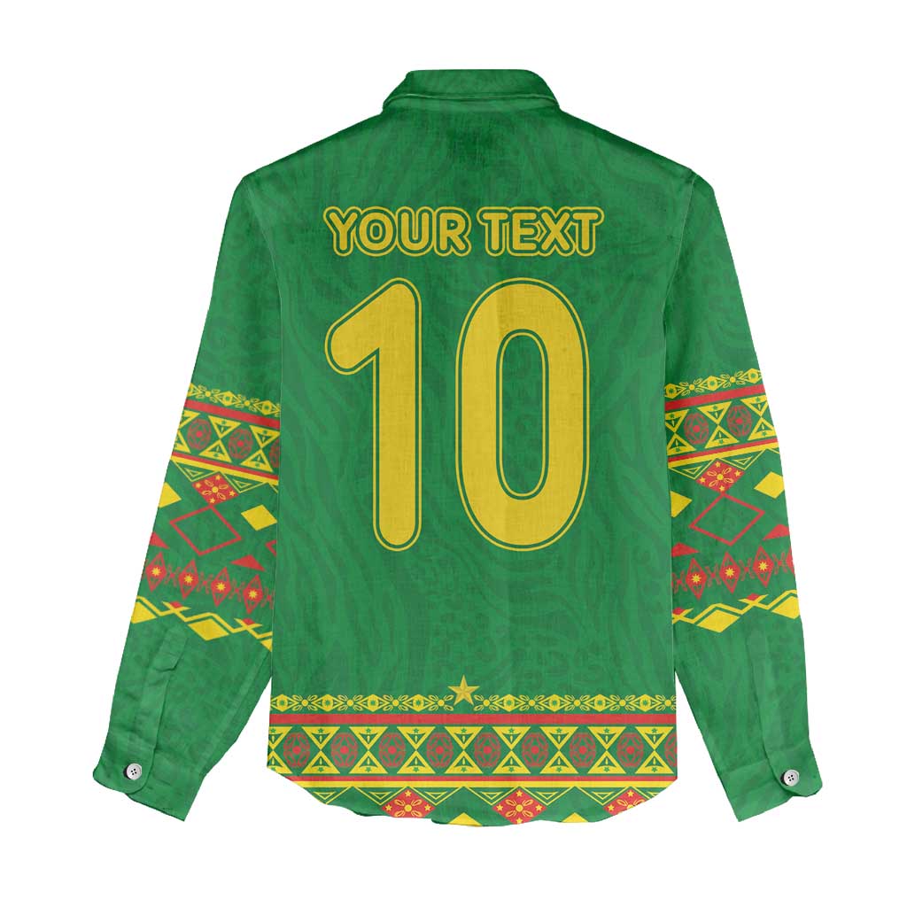 Custom Cameroon Football Women Casual Shirt Tribal Motifs Green Color - African Pride