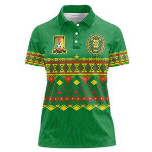 Custom Cameroon Football Women Polo Shirt Tribal Motifs Green Color - African Pride