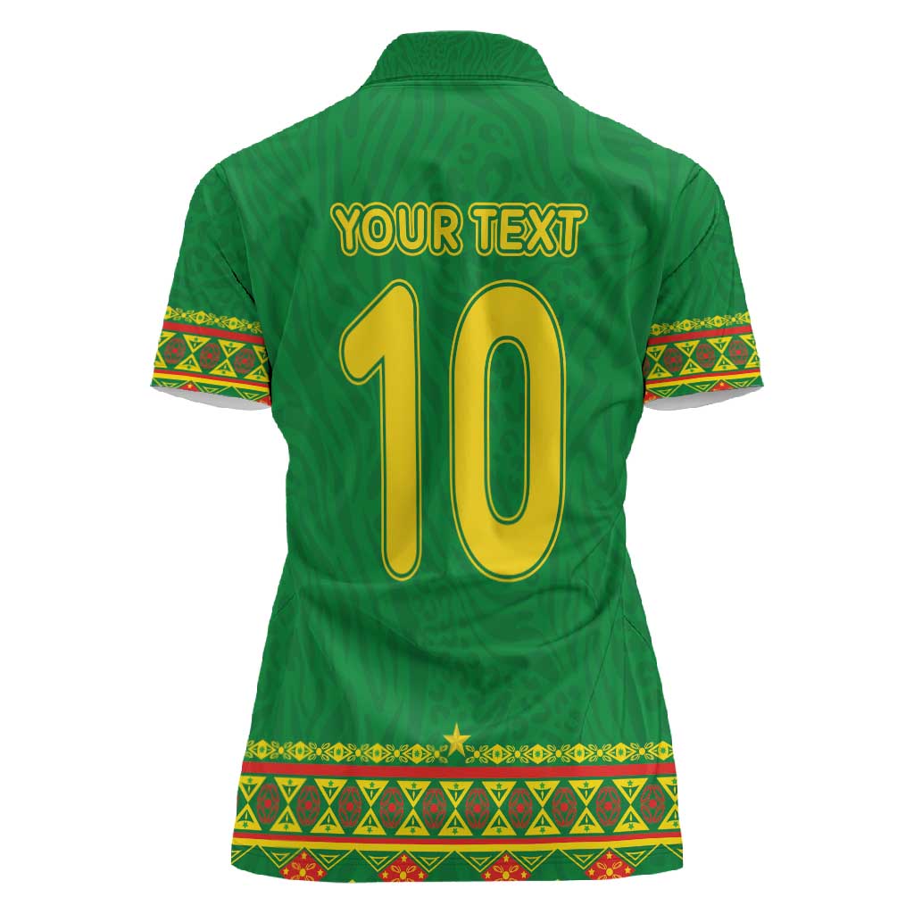 Custom Cameroon Football Women Polo Shirt Tribal Motifs Green Color - African Pride