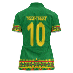 Custom Cameroon Football Women Polo Shirt Tribal Motifs Green Color - African Pride