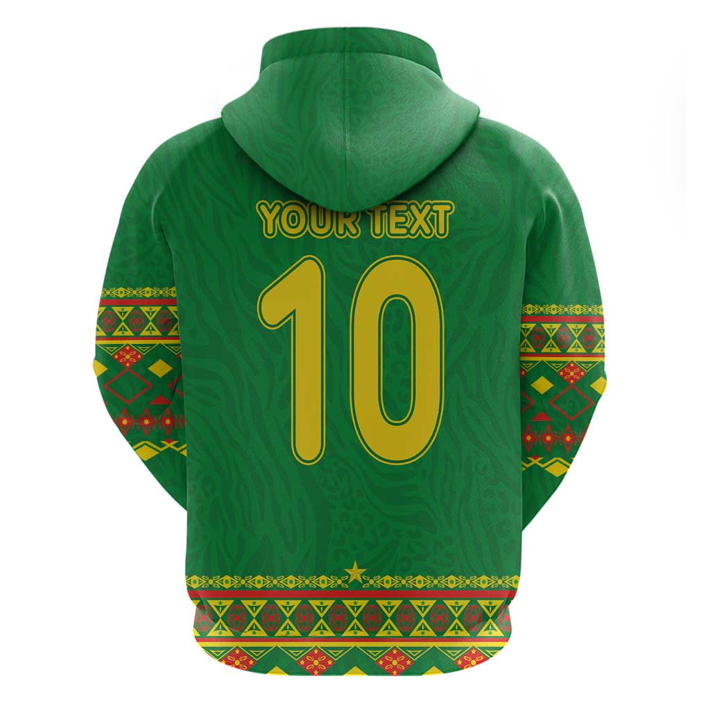 Custom Cameroon Football Zip Hoodie Tribal Motifs Green Color - African Pride