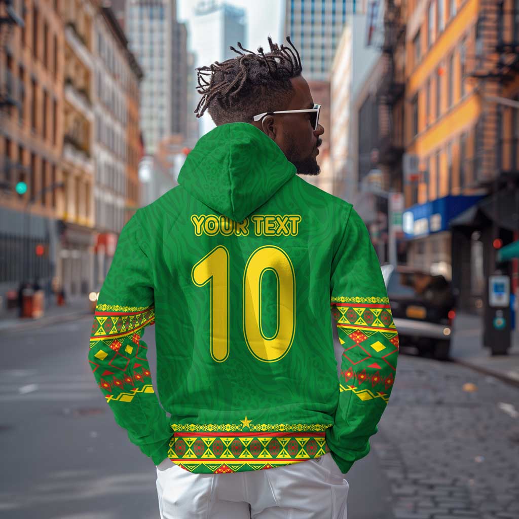 Custom Cameroon Football Zip Hoodie Tribal Motifs Green Color - African Pride