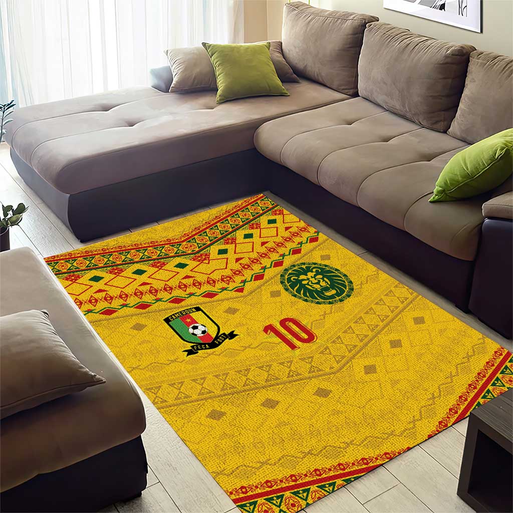 Custom Cameroon Football Area Rug Tribal Motifs Yellow Color - African Pride