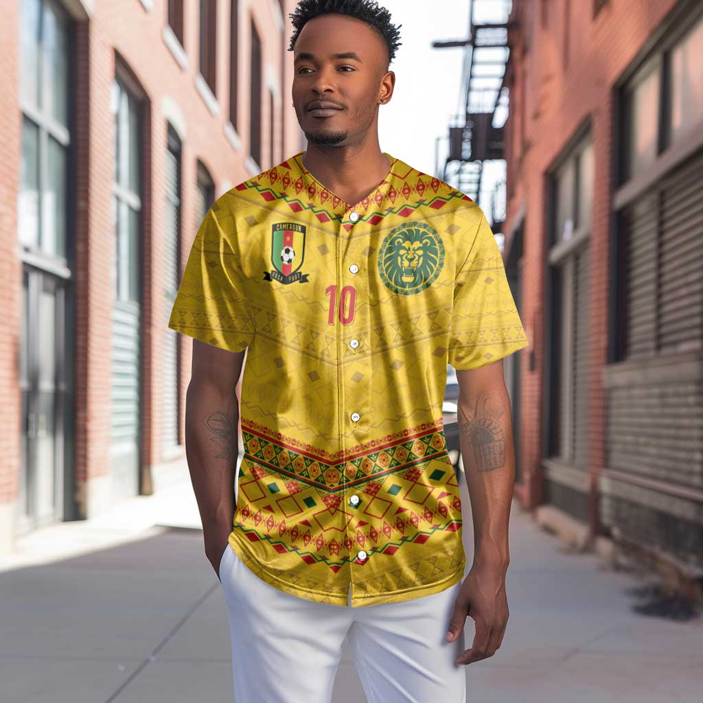 Custom Cameroon Football Baseball Jersey Tribal Motifs Yellow Color - African Pride