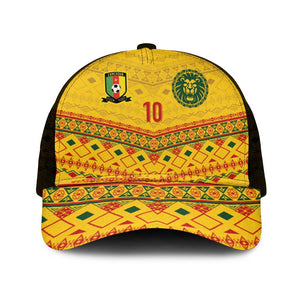 Custom Cameroon Football Baseball Net Cap Tribal Motifs Yellow Color - African Pride
