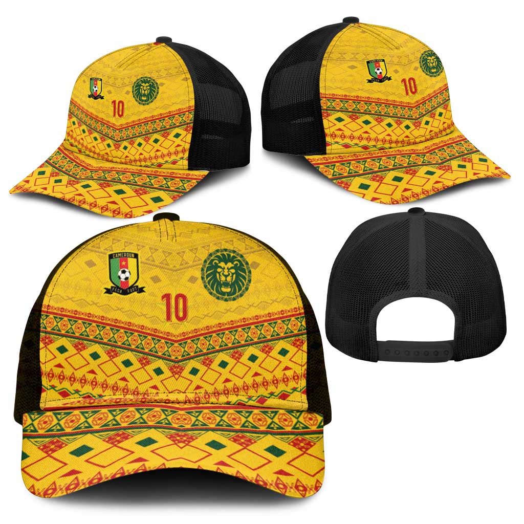 Custom Cameroon Football Baseball Net Cap Tribal Motifs Yellow Color - African Pride