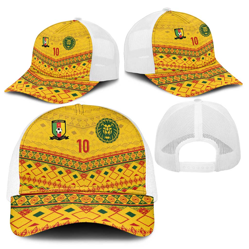 Custom Cameroon Football Baseball Net Cap Tribal Motifs Yellow Color - African Pride