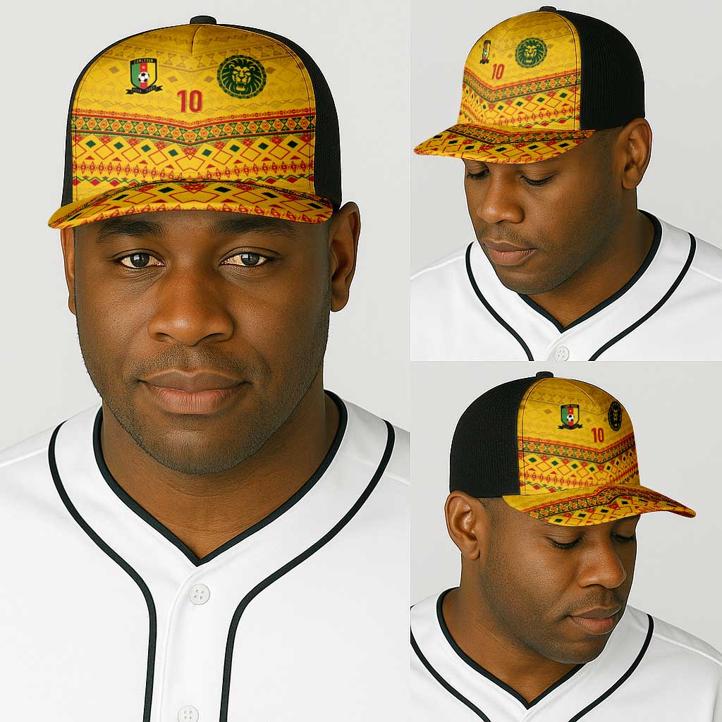 Custom Cameroon Football Baseball Net Cap Tribal Motifs Yellow Color - African Pride
