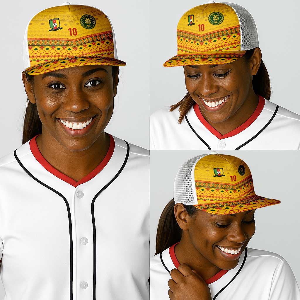 Custom Cameroon Football Baseball Net Cap Tribal Motifs Yellow Color - African Pride