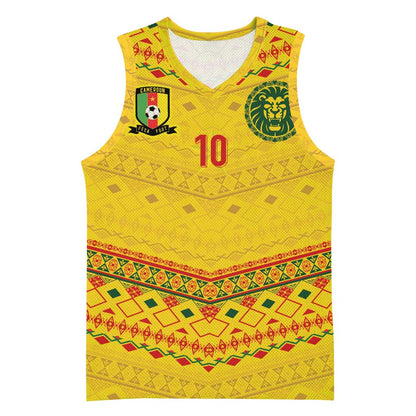 Custom Cameroon Football Basketball Jersey Tribal Motifs Yellow Color - African Pride