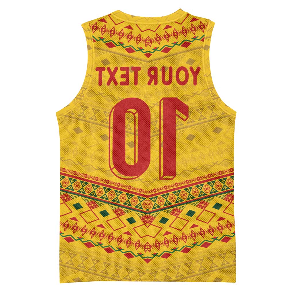 Custom Cameroon Football Basketball Jersey Tribal Motifs Yellow Color - African Pride