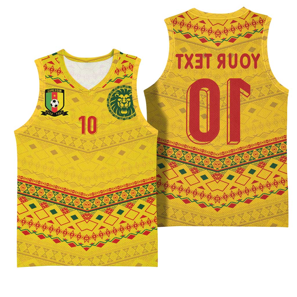 Custom Cameroon Football Basketball Jersey Tribal Motifs Yellow Color - African Pride